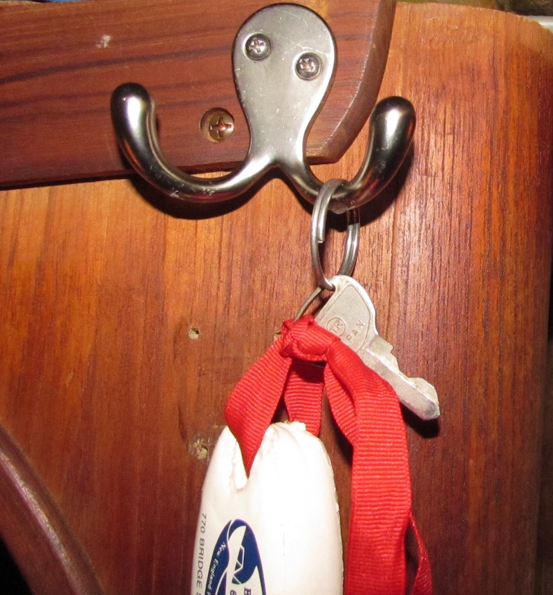 Angry octopus fights wet foulies beside the companionway
