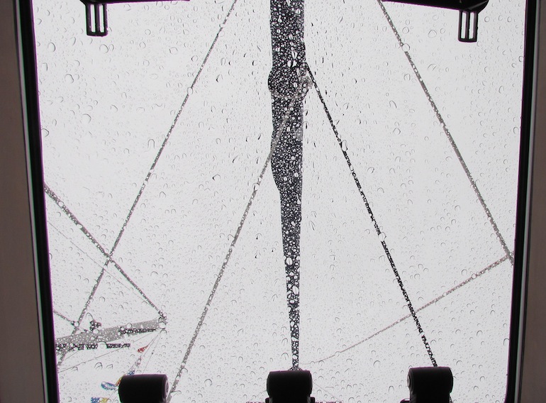 rain drops on a sailboat hatch