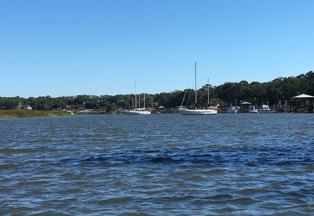 boats anchored for hurricane matthew