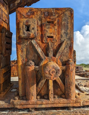 Detail of rusty machine, beach in Nassau, Bahamas.
